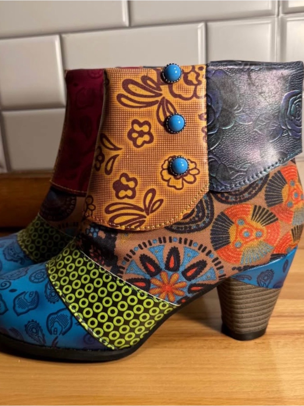 Multi-Color Patterned Women's Ankle Boots size 37